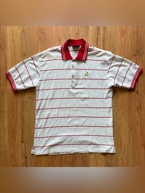 VTG Masters Collection White Red Striped Mens M Cotton Short Sleeve Polo Shirt